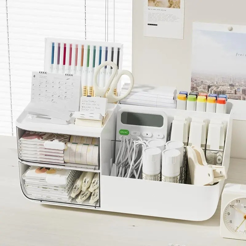 Home Office Desk With Drawers - Large Capacity Multifunctional Desk Organizer with