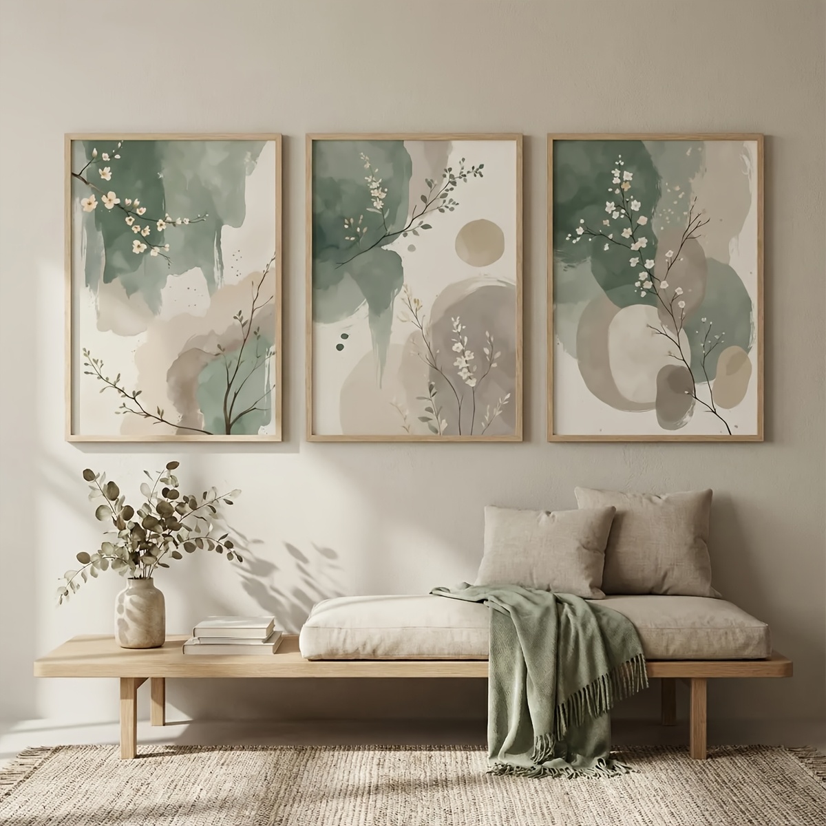 Home Office Student - 3pcs Japanese-Style Plant Canvas Wall Art