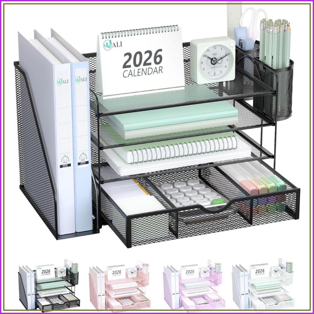 Home Office Desk With Drawers - 4-Tier Desktop File Organizer with Drawer