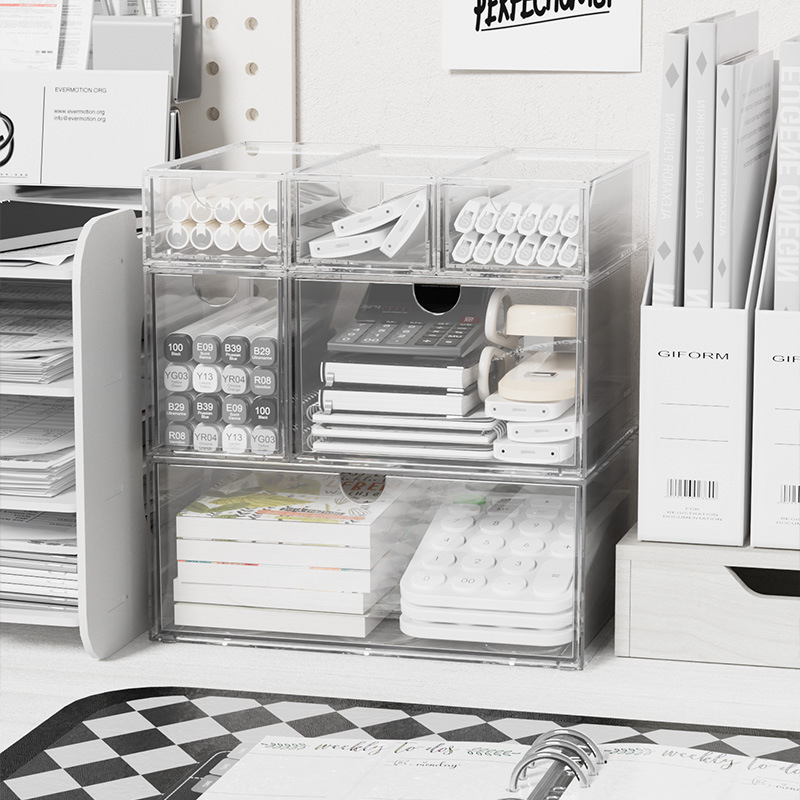 Home Office Desk With Drawers - Acrylic Stackable Organizer Box Dustproof Drawer