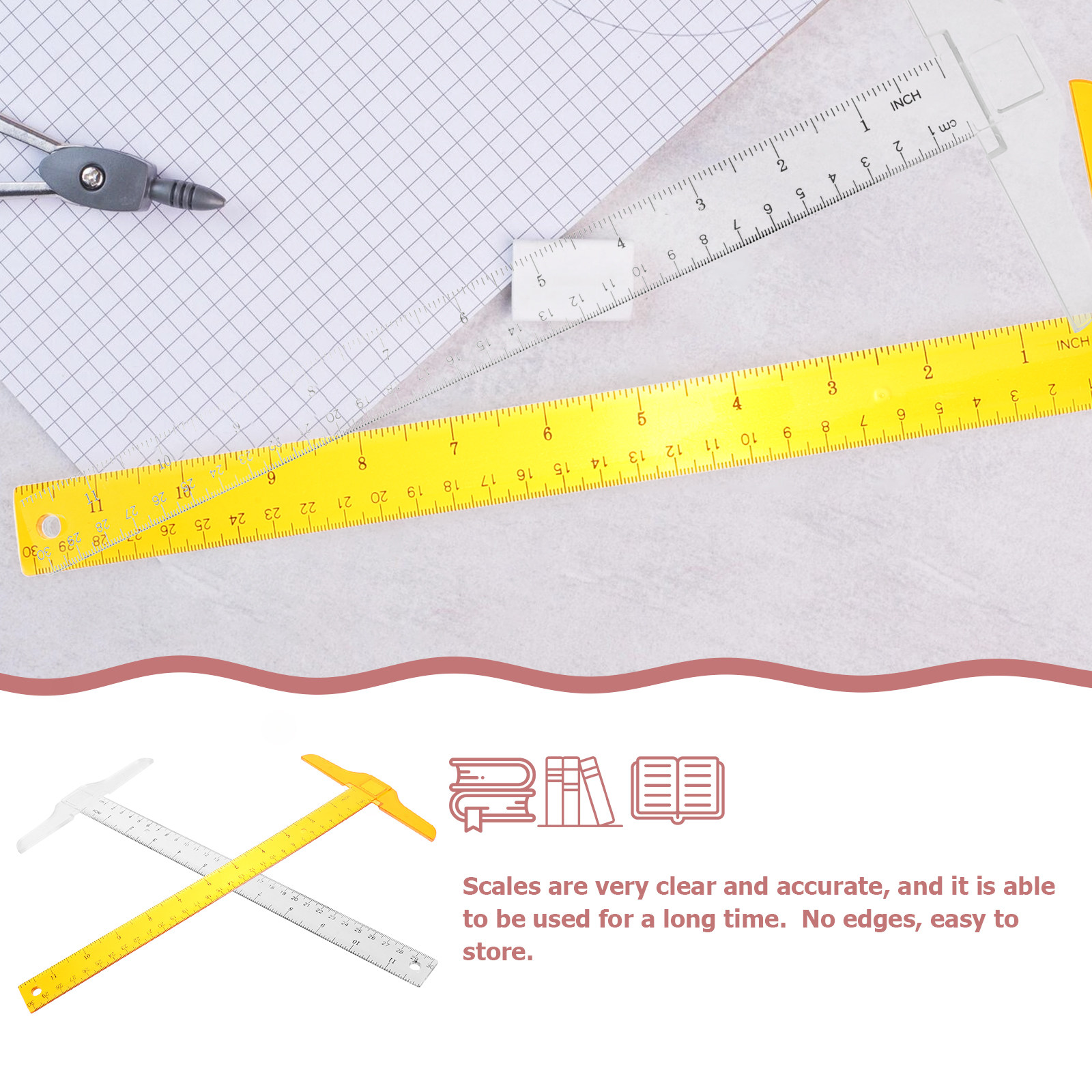 2Pcs T Shape Rulers Plastic Do - Home Office Student recension och pris