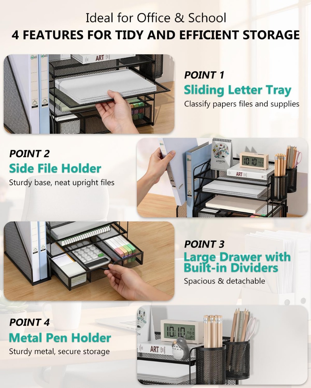 4-Tier Desktop File Organizer  - Home Office Desk With Drawers recension och pris